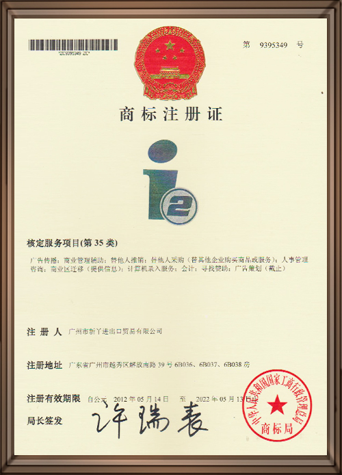 i2 Trademark Registration Certificate - Class 35